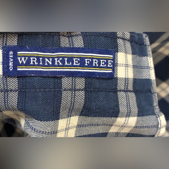 Orvis Shirt Mens Large TALL Classic Fit Wrinkle Free Plaid Two Yellow Blue - Picture 6 of 16